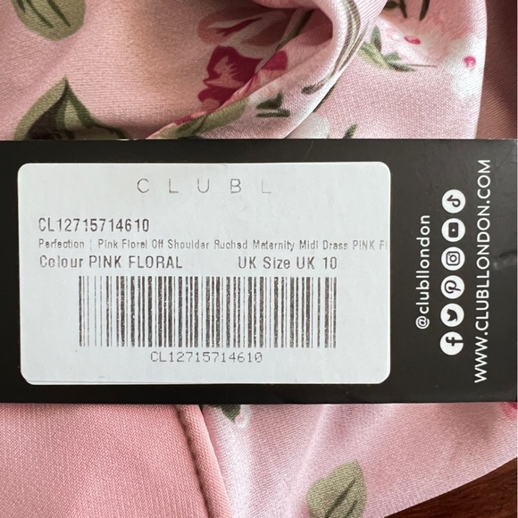 Pink Floral Off Shoulder Ruched Maternity Midi Dress size 6 - Picture 10 of 16